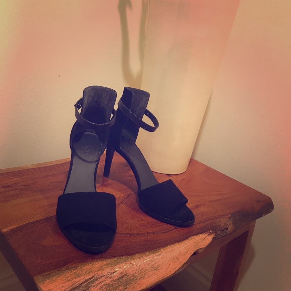 Vince, three inch heel with single ankle strap.